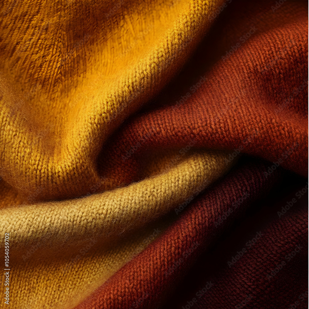 Close up of soft and warm knitted fabric in orange and brown color gradients. Close up of soft and warm knitted fabric in orange and brown color gradients.