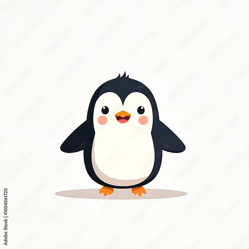Obraz premium Cute Cartoon Penguin Smiling Cheerfully Against White Background