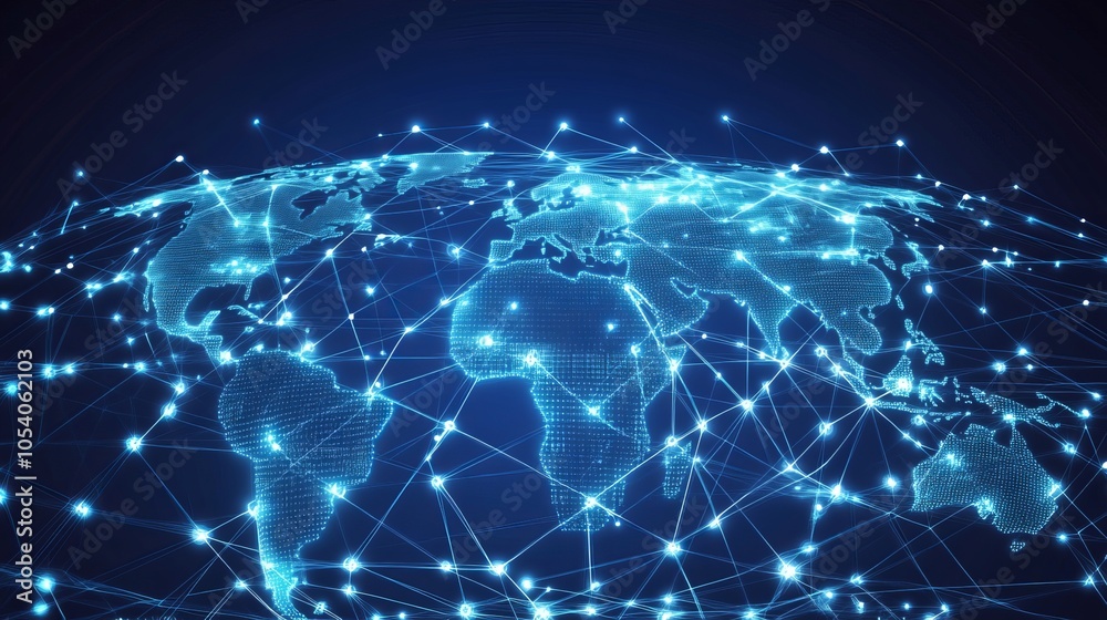 Global Connectivity Concept with Digital Network Connections on World Map Global Connectivity Concept with Digital Network Connections on World Map