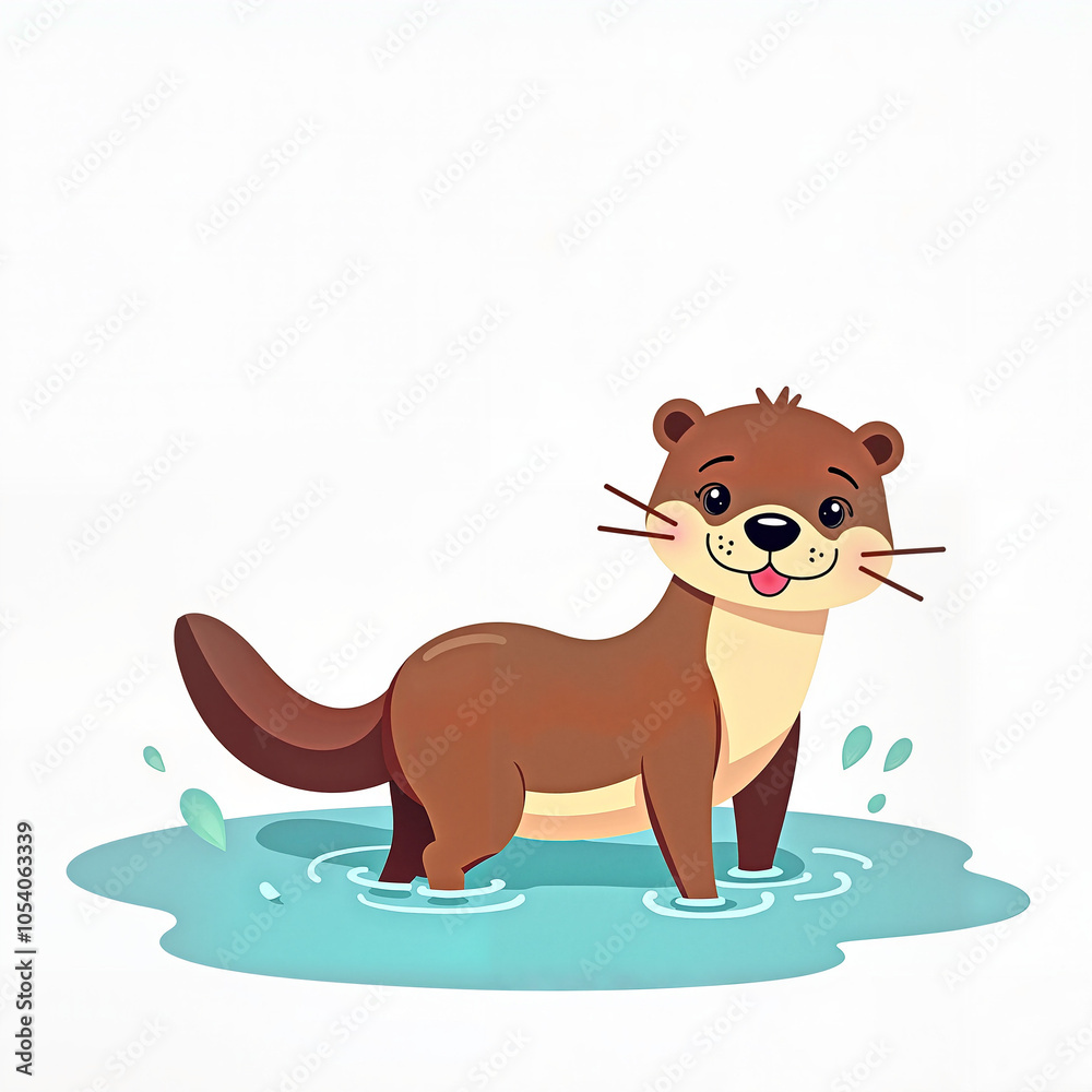 Fototapeta premium Cute Otter Happily Playing in Water Against White Background