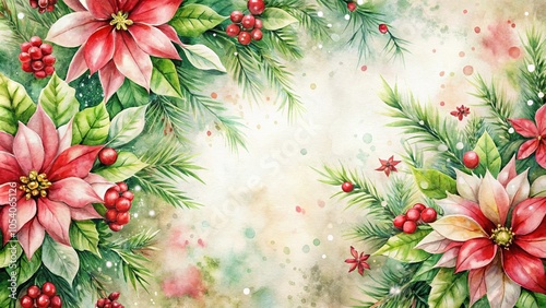 Watercolor Christmas flowers with blurred background