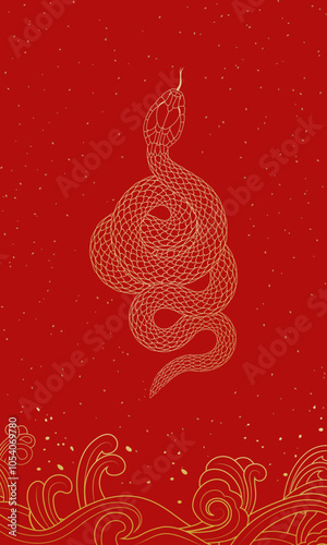 Chinese 2025 Year of the Snake festive red poster background