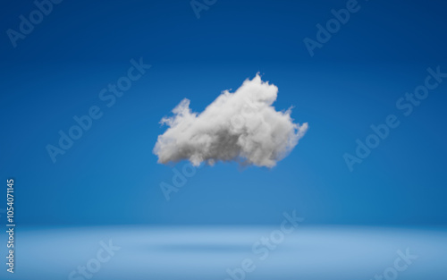 Cloud on blue background with negative space. Digital 3D render, no AI.
