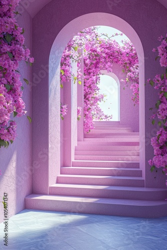 Purple Archway with Bougainvillea and Steps Leading Up photo