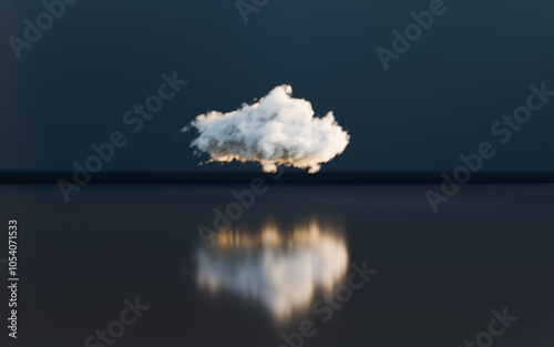 Hanging cloud on dark background with negative space. Digital 3D render, no AI.