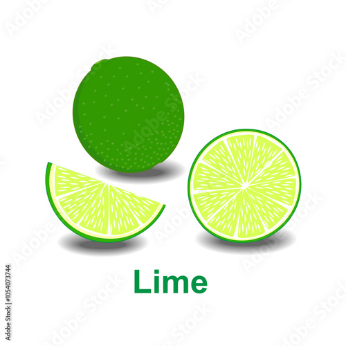 Citrus lime and lime slices isolated on a white background