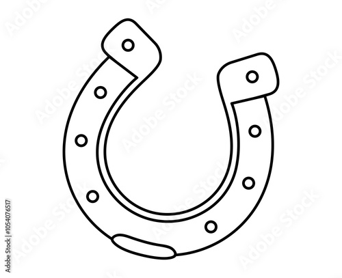 Hand drawn cute outline illustration of horseshoe. Flat vector lucky arm sign line art doodle. Make a wish. Metal western talisman icon or sticker. Superstition symbol. Hope for the best. Isolated.