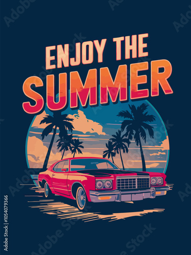 ENJOY THE SUMMER T-Shirt Poster Design in Vector Retro Vintage Style