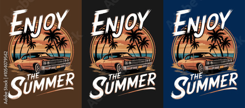 ENJOY THE SUMMER T-Shirt Poster Design in Vector Retro Vintage Style