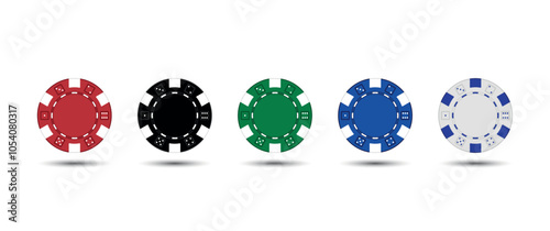 Casino Chips Set. Casino poker chips, plastic gambling coins. Roulette jackpot chips.