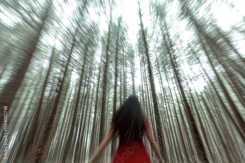 Mujer corriendo por un sendero en un bosque, con una expresión de determinación en su rostro. Los árboles altos la rodean, y la luz del sol se filtra, creando un ambiente.






 photo