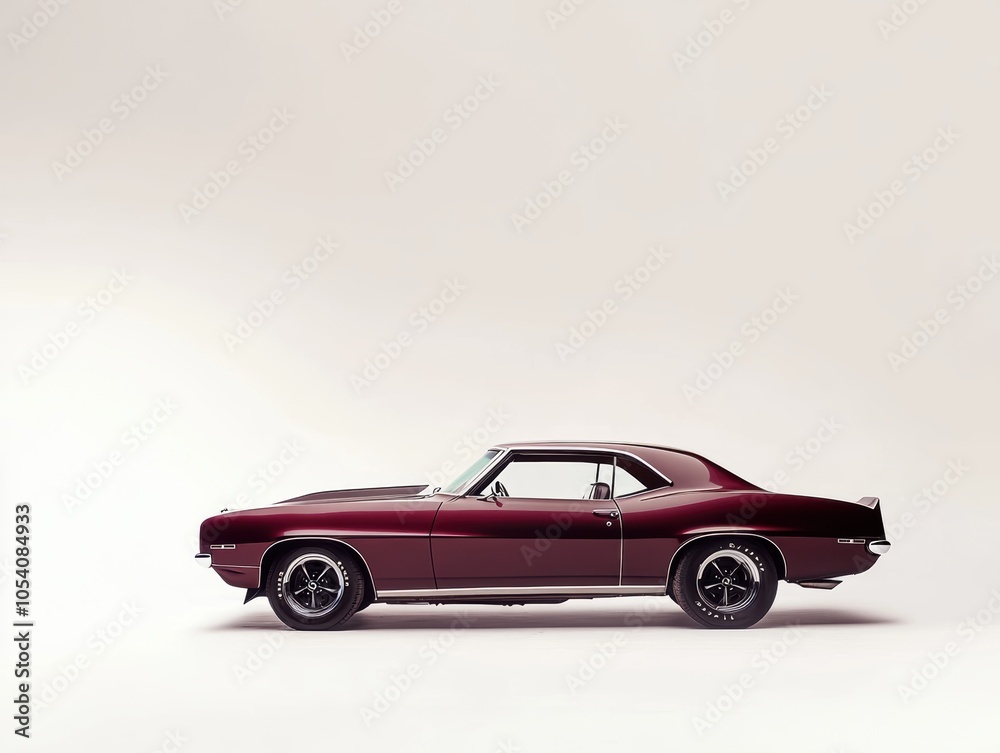 Fototapeta premium Old burgundy vintage muscle car isolated on a white background
