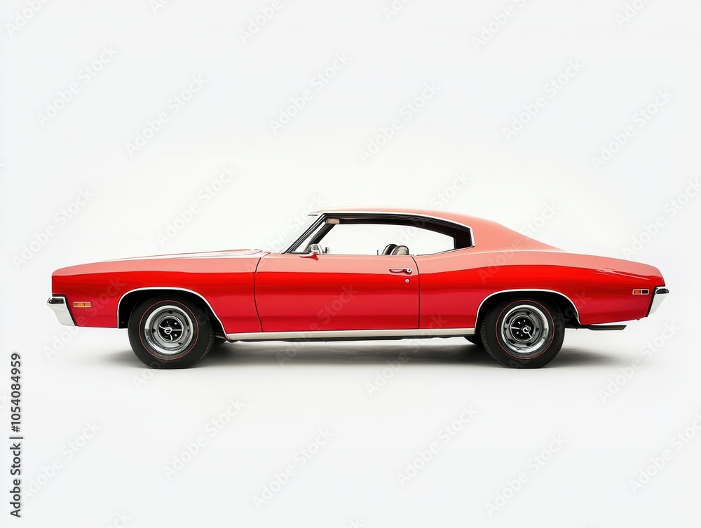 Fototapeta premium Old red vintage muscle car isolated on a white background