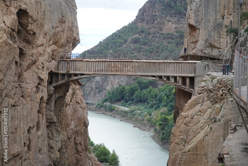 Vertical rock faces on the Kings Walkway or El Caminito del Rey in the province of Malaga, Andalusia, southern Spain.