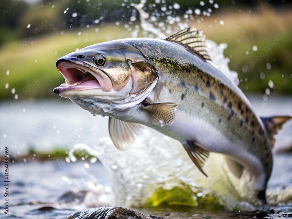 Close-Up of Largemouth Bass Jumping Out of Water – Dynamic Action Shot of Freshwater Fish with Splashing Water Droplets Close-Up of Largemouth Bass Jumping Out of Water – Dynamic Action Shot of Freshwater Fish with Splashing Water Droplets