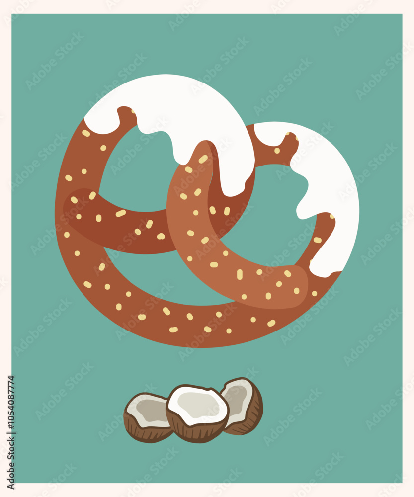 Flat Design Illustration With Pretzel at Coconut Taste Flat Design Illustration With Pretzel at Coconut Taste
