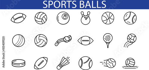 Line Art Icons of Various Sports Balls