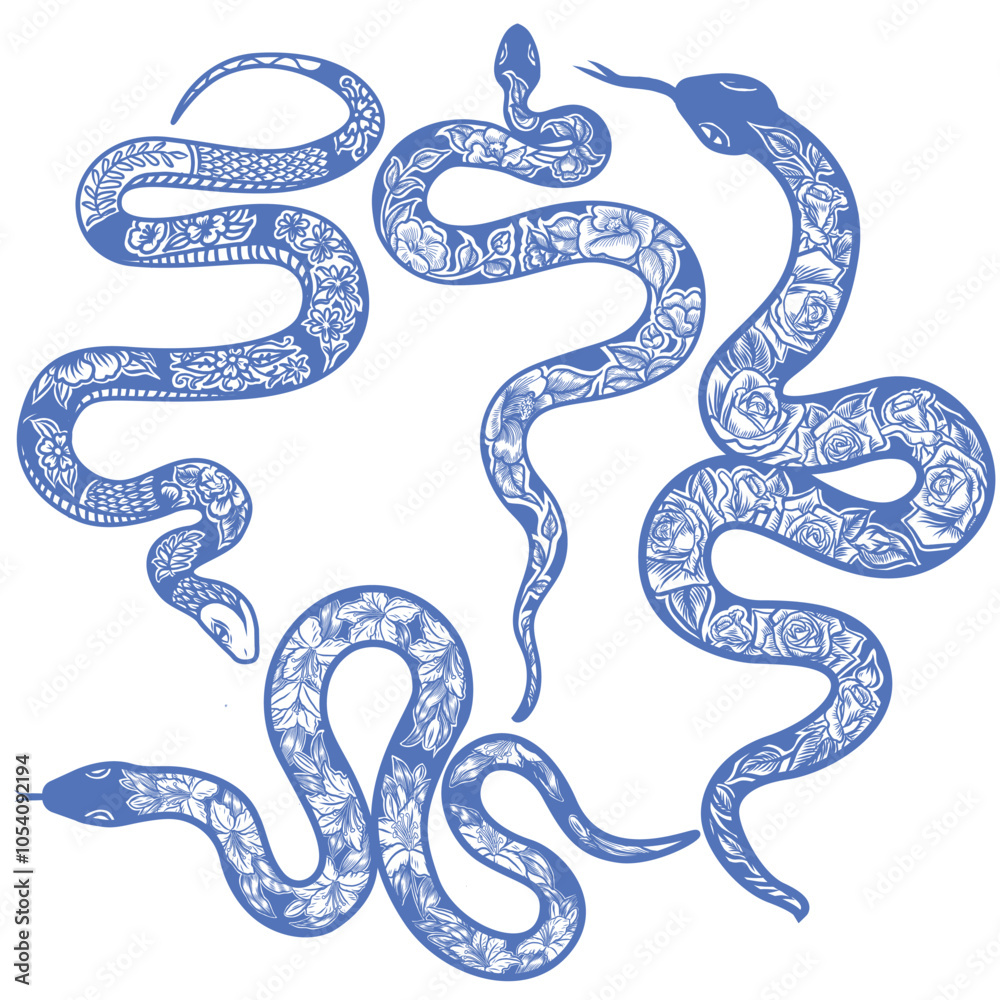 Fototapeta premium Element vector set of zentangle snakes 