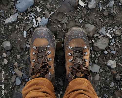 Top View of Someone Wearing Hiking Boots
