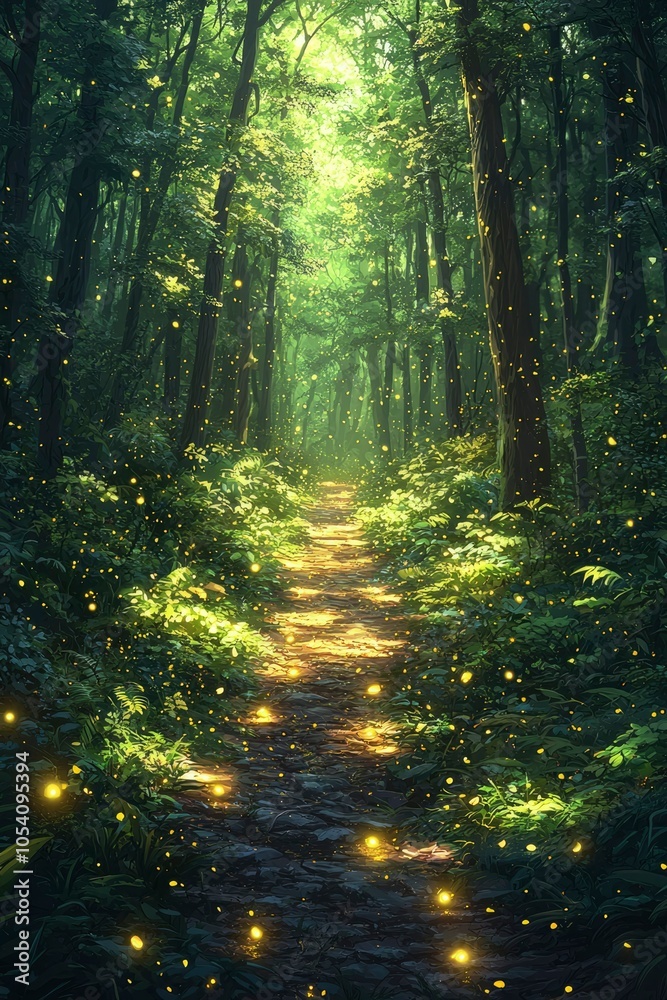 Obraz premium A Path Through a Forest Lit By Fireflies