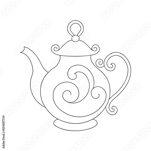 Ornate Teapot Line Art Vector Illustration.