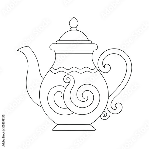 Ornate Teapot Line Art Vector Illustration.