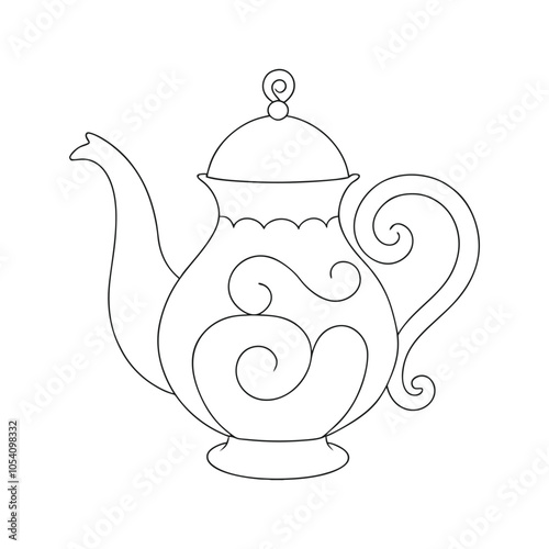 Ornate Teapot Line Art Vector Illustration.