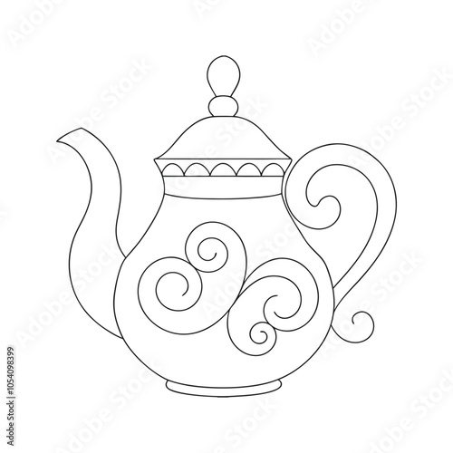 Ornate Teapot Line Art Vector Illustration.