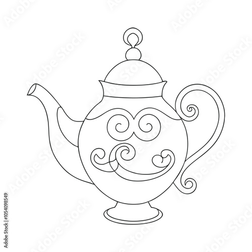Ornate Teapot Line Art Vector Illustration.