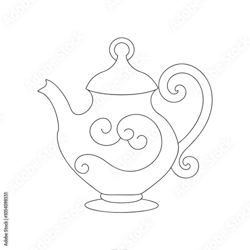 Ornate Teapot Line Art Vector Illustration.