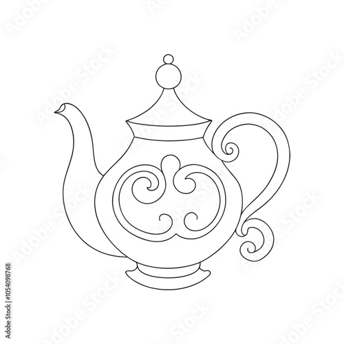 Ornate Teapot Line Art Vector Illustration.