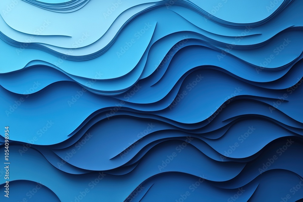 Obraz premium Abstract blue wavy pattern, 3D layered paper design.