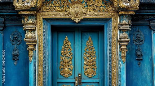 Wallpaper Mural Ornate door of a traditional Thai house with gold detailing and intricate carvings Torontodigital.ca