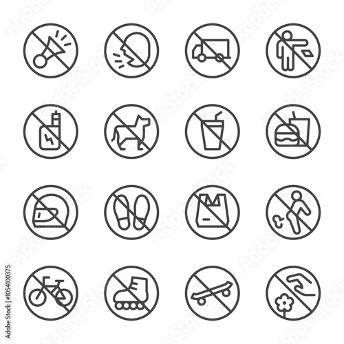 no,ban,prohibition line sign set