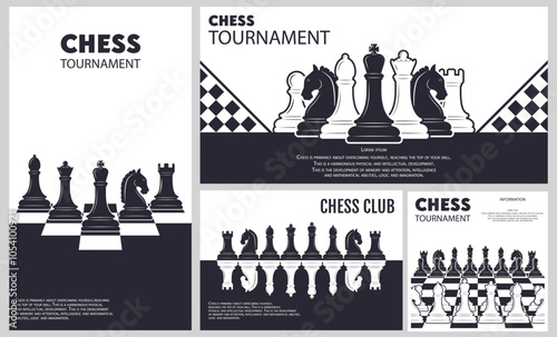Set of Banner Templates of Different Sizes. Chess Club, Chess Tournament, International Chess Day, Online Chess Streaming