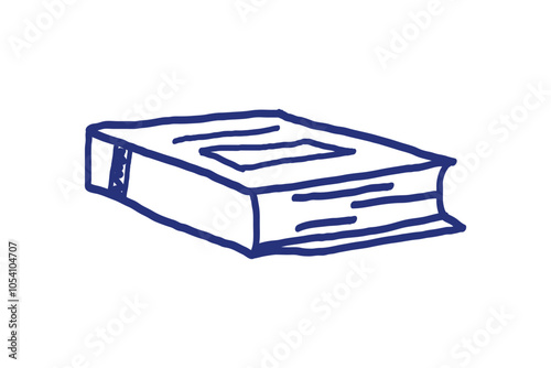 Book sketch. Hand drawn blue pen or marker drawing. Primitive kids picture