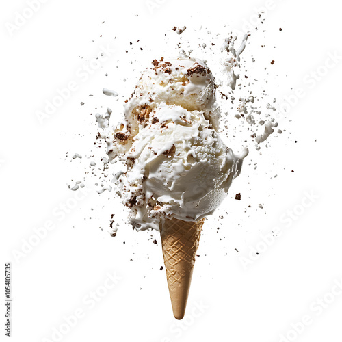 Delicious ice cream explosion isolated on transparent background, Delicious ice cream, cut out,png,Delicious ice cream cone splashing,Set of ice cream,Collection of PNG,Set of delicious ice cream,Ai