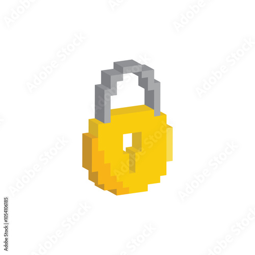 isometric pixel lock icon vector pixel art for 8 bit game