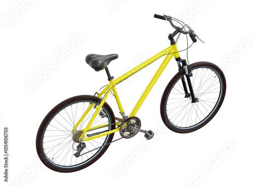 yellow bicycle, top back view. Black leather saddle and handles. Png clipart isolated on transparent background photo