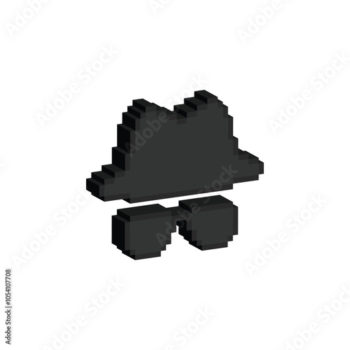 isometric pixel Anonymous icon. Vector pixel art incognito 8 bit logo for game