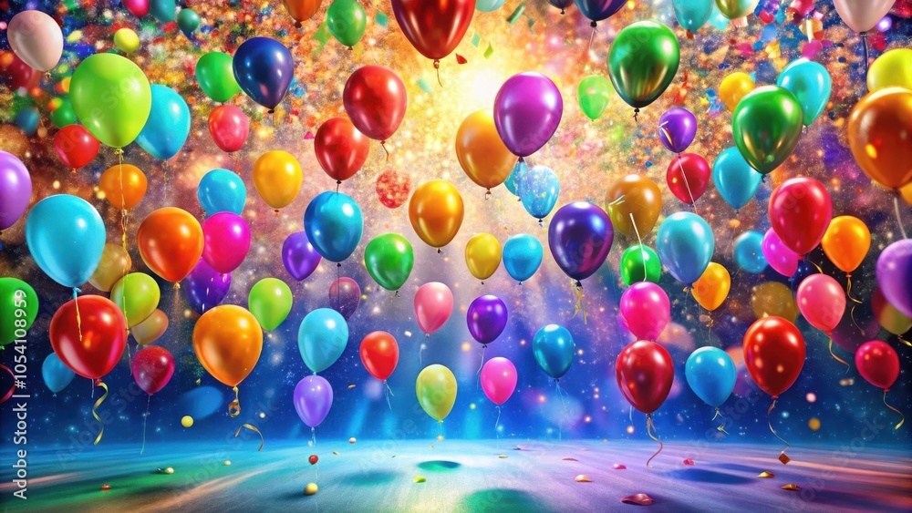 Φωτογραφία A vibrant symphony of colorful balloons floats against a backdrop of twinkling lights and shimmering confetti, creating a festive atmosphere of celebration and joy