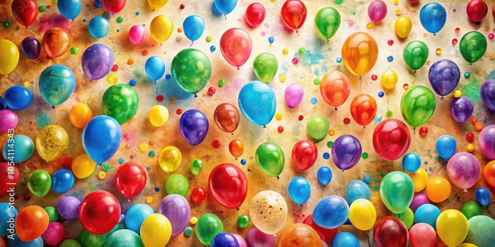 Fototapeta premium A vibrant display of multicolored balloons scattered on a textured background, showcasing a festive and playful atmosphere.