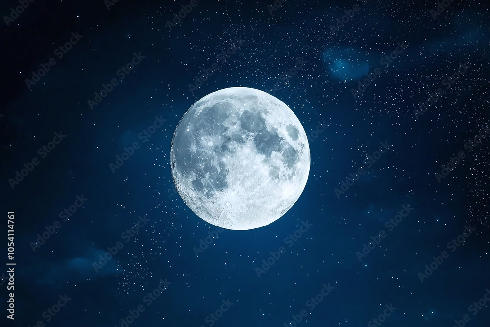 Obraz premium Bright full moon shining in starry night sky, creating serene atmosphere