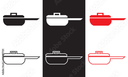 Frying pan  icon set. Outline and Filled Vector Sign. isolated on white and black background. Vector illustration. EPS 10     