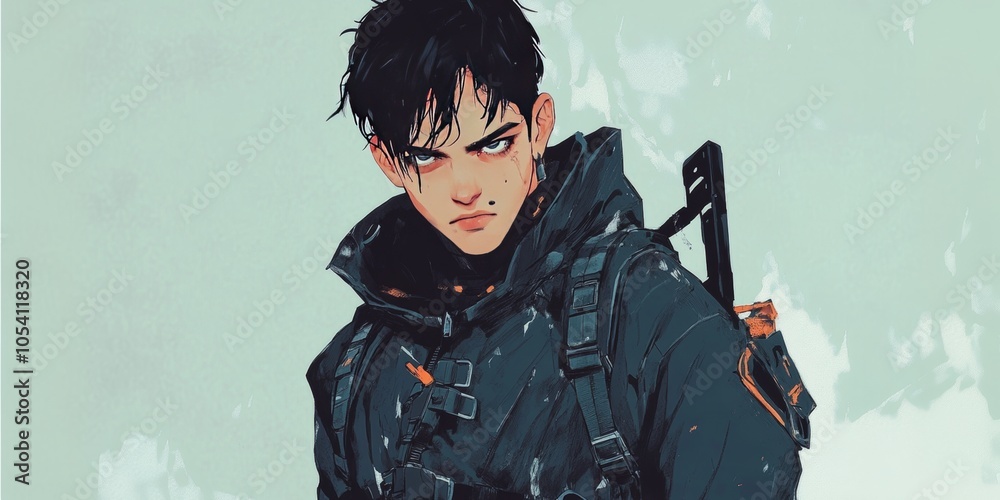 Intense young man on red background