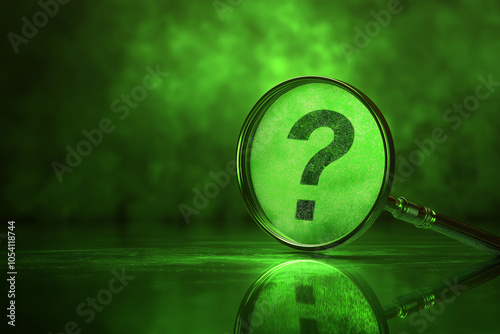 Question mark with magnifying glass, copy space