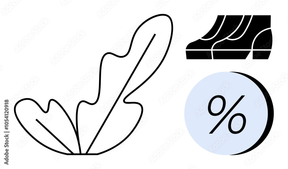Fototapeta premium Abstract design with a stylized leaf, bar graph, and percentage symbol. Ideal for financial reports, eco-friendly campaigns, educational materials, business presentations, marketing strategies