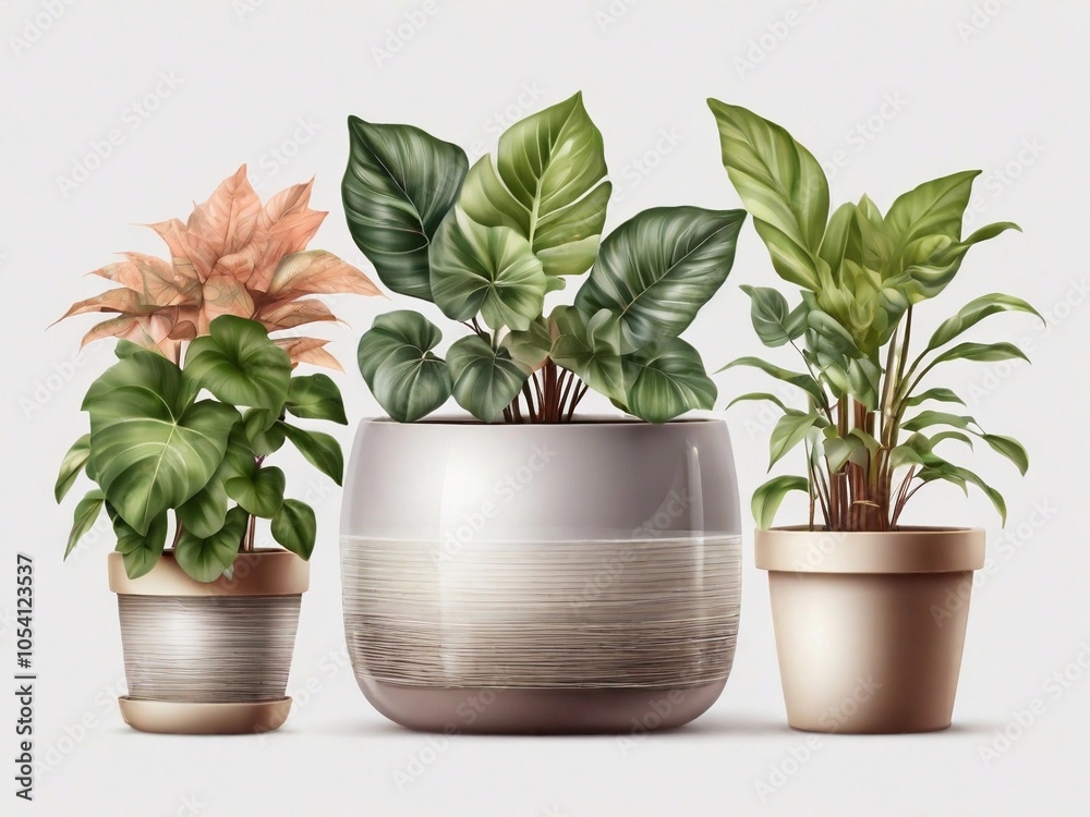 Fototapeta premium Lush House Plants with Decorative Pots