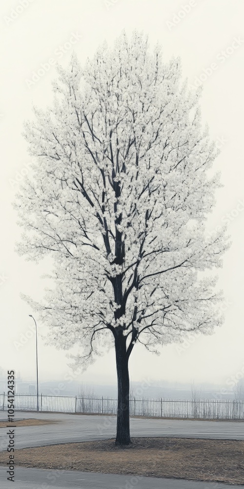 Frosted Tree in a Foggy Winter Landscape Frosted Tree in a Foggy Winter Landscape