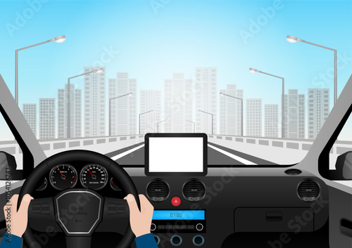 Car Display Screen for Map Application or GPS Navigation System. Vector Illustration. 
